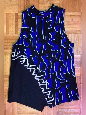 Proenza Schouler Black Blue White Abstract Print Sleeveless Viscose Top/Tunic 8